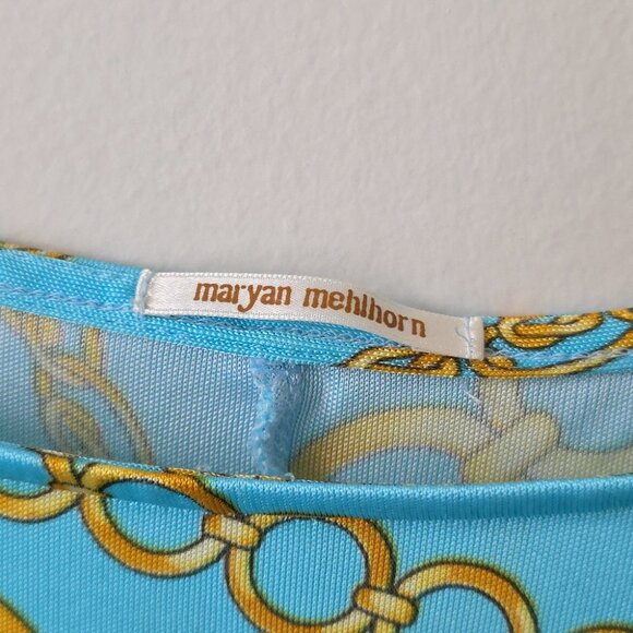 MARYAN MEHLHORN | Beach Dress Blue Gold Chains Sz 12 - Picture 3 of 6